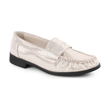 Mamma Mia Kadın Loafer Günlük Simli Metalik Slip-on Klasik Anne Ayakkabısı 26y-7365 Krem