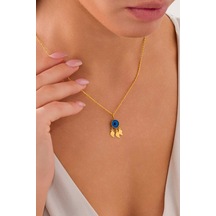 14 Ayar Altın Damla Pullu Mavi Gözlü Kolye Sarı