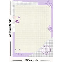 Mor Tonlarda Kareli A5 Not Bloku Smiley & Star Temalı - 45 Yaprak" Çok Renkli