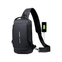 Arion USB Şarj Portlu ve Kilitli Omuz ve Göğüs Çantası Siyah