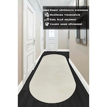 Valeryhome Vl Comfort Düz Saçaklı Peluş Düz Yolluk Ekru Oval Ekru Saçaksız