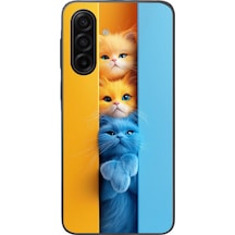 Samsung Galaxy A17 Uyumlu Mavi Sarı Kediler Baskılı Silikon Kılıf Renkli