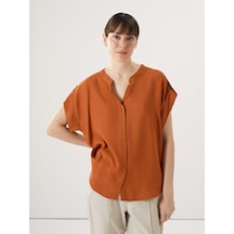 Lcwaıkıkı Classic Kahverengi Kaçık Yaka Oversize Kadın Bluz