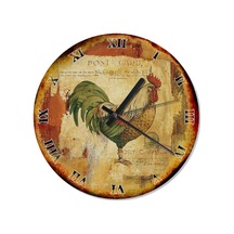 Eski Zeminde Horoz Resimli Kartpostal Duvar Saati Çok Renkli
