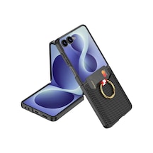Galaxy Uyumlu Z Flip 8 Pazarplus Kıpta Yüzüklü Kartlıklı Kılıf Siyah Karbon