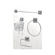 Karteya Yapışkanlı Gümüş Rulo Ve Uzun Havluluk Wc Kağıtlık Ve Fön Askısı Havluluk Banyo Mutfak 4'lü Set Krom