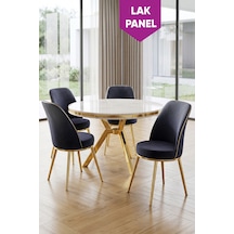 Natre Serisi 90x90 Lak Panel Beyaz Mermer Desen Gold Ayaklı Mutfak Masası Takımı Ve 4 Sandalye Beyaz Mermer Masa Antrasit Sandalye
