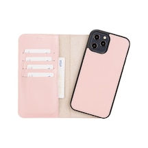 Plm Apple İphone 12 Pro Max Uyumlu Deri Cüzdanlı Kılıf Nu2 Pembe Acı Kahverengi