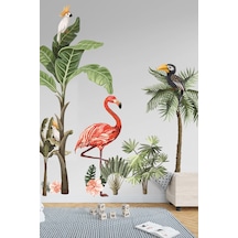 MSticker Flamingo Ve Kuşlar Safari Tropikal Hayvanlar Ve Ağaçlar Çocuk Bebek Odası Duvar Sticker