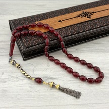 Tesbihsepetim Gümüş Pullu Püsküllü Arpa Kesim Ateş Kehribar Tesbih 5749