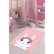 Pembe Yıkanabilir Kaymaz Tabanlı Tavşanlı Bebek Halısı Ar088n11