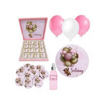 Bebek Doğum Hediyelik Süsleme Seti Çikolata Ahşap Magnet - Kapı Süsü - Kolonya - Balon Mod.1