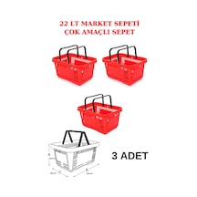 22 Litre 3 Adet Market Sepeti, Alışveriş Sepeti, Saplı Market Sep