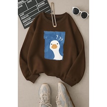 Benroma 3 İplik Penye Ördek Baskılı Unisex Sweatshırt Kahverengi