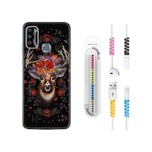 Infinix Hot 9 Play Kılıf Kablo Koruyuculu Rose Deer 1661 Siyah