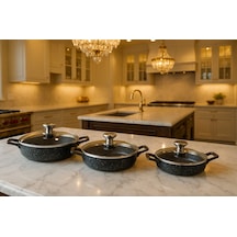 Kapaklı 3 Lü Granit Sahan Set- 18cm-20cm-22cm Kapaklı Sahan Set