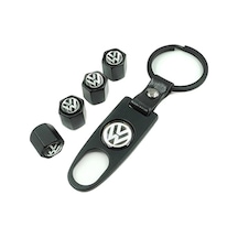 Volkswagen İle Uyumlu Logo Anahtarlık Seti, 4 Sibop Kapağı, Siyah