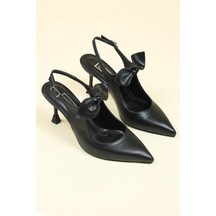 Fiyonklu Arkası Açık Stiletto Siyah-siyah Siyah