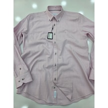 Slim Fit Uzun Kol Cepsiz Çizgili Keten Likra Hediye Kutulu Erkek Gömlek Fs-004581 - Pembe-3335