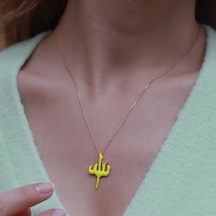 Allah Yazılı Sarı Mine İşli Mini Zirkon Taşlı Rose Gold Kaplama Gümüş Kolye Gümüş