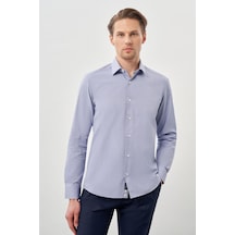 İmza Koyu Lacivert Uzun Kol Kendinden Desenli Armürlü Sert Yaka Cepsiz Pamuklu Classic Slim Fit Gömlek 1004245226 200 Koyu Lacivert