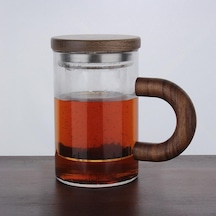 Atby Akasya Doğal Cam Kupa Demleme Çay Bitki Çayı Detoks Bardağı 400ml Ahşap - Şeffaf