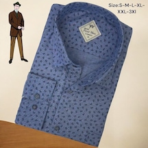 Linen Keten Klasik %100 Cotton Uzun Kollu Terletmeyen Tek Cepli Kapaklı Mavi Gömlek Regular Kalıp -10233 Mavi