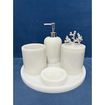 Mermer 5li Banyo Seti Beyaz - Gümüş