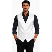 Mentor Regalo Erkek Yelek V Yaka Beyaz Saten Damatlık İçin Uygun 50310