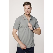 Tudors Erkek Polo Yaka Slim Fit Pamuk Fermuarlı Pike Gri Tişört-27687-Gri