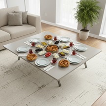 Ratemo Katlanır Metal Ayaklı Yer Sofrası 89x119 Cm Modern Dikdörtgen Çok Amaçlı Masa Beyaz Beyaz