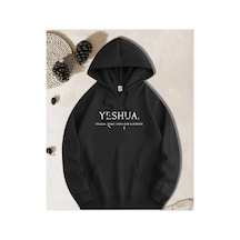 Herkesemoda Yeshua Baskı Detaylı İçi Polarlı Kapüşonlu Sweatshirt Siyah