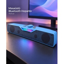 Rgb Işıklı Bluetooth 5. 4 Masaüstü Soundbar Hoparlör Usb Ve Tf Kart Destekli Mavi