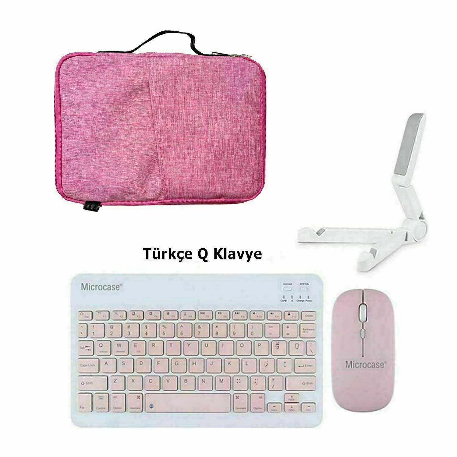 Microcase Samsung Active 4 Pro / Active 5 Pro 10.1'' İle Uyumlu Tablet Çanta+türkçe Bluetooth Klavye +mouse+ Standı - Pembe Al8127 Diğer