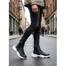 DMR Elegance Ba0444 Bağcıksız Rahat Yüksek Taban Siyah Beyaz Taban Erkek Spor Yarım Bilek Bot Rekli