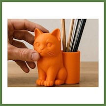 Bezos 3d Baskı Kedi Figürlü Kalemlik - Masaüstü Organizer - Turuncu Hb006