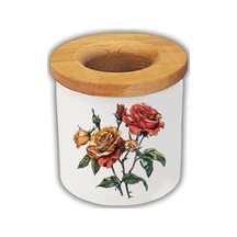 Dalında Gül Baskılı Kalemlik Kalem Kutusu Beyaz