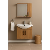 Lacrime 65 Cm Ahşap Renkli Mdf, Oval Seramik Lavabolu, Alt Ve Üst Ahşap