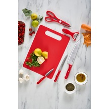 Karaca Sharp 6 Parça Kesme Tahtalı, Makaslı Bıçak Seti Kırmızı Kırmızı