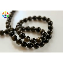 Golden & Siyah Obsidyen Taşı 8Mm/4 Adet
