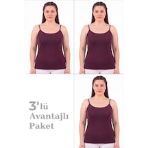 Arma Yıldız Kadın Büyük Beden İp Askılı Atlet Pamuklu Likralı Yumuşak Esnek Kumaş 3'lü Paket Mürdüm-3