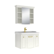 Kale Arte+ 80 Cm Parlak Beyaz Banyo Dolabı Takımı Altın Kulp