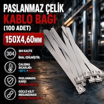 150x4.60mm Paslanmaz Çelik Kablo Bağı 100adet