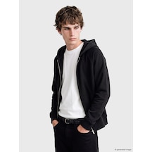 LC Waikiki Lc Waıkıkı Siyah Kapüşonlu Erkek Fermuarlı Sweatshirt