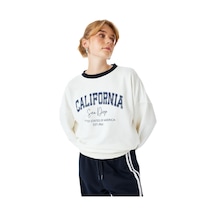 About Blank Koton Bisiklet Yaka Uzun Kollu Baskılı Oversize Sweatshirt Acı Kahverengi