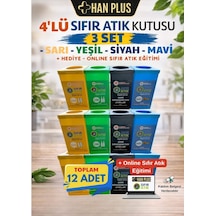 HAN PLUS Geri Dönüşüm Kutusu Seti 12 Adet (3 Takım) Sıfır Atık Kutusu + Online Sıfır Atık Eğitim