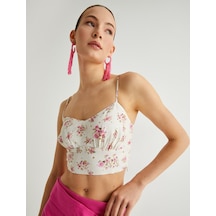Koton Koton X Melis Ağazat - Crop Çiçekli Büzgülü Atlet Pembe Desenli 4sak30143pw