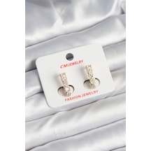 Pirinç Gold Renk Zirkon Taşlı Vintage Kadın Küpe - Çok Renkli