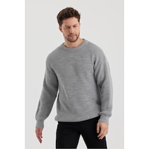 Cool Tarz Erkek Regular Fit Bisiklet Yaka Örgülü Triko Gri Gri
