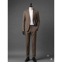 Atkgiyim Takım Elbise Erkek Slim Fit Modern Kesim Ceket Pantolon İkili Takım Acı Kahverengi